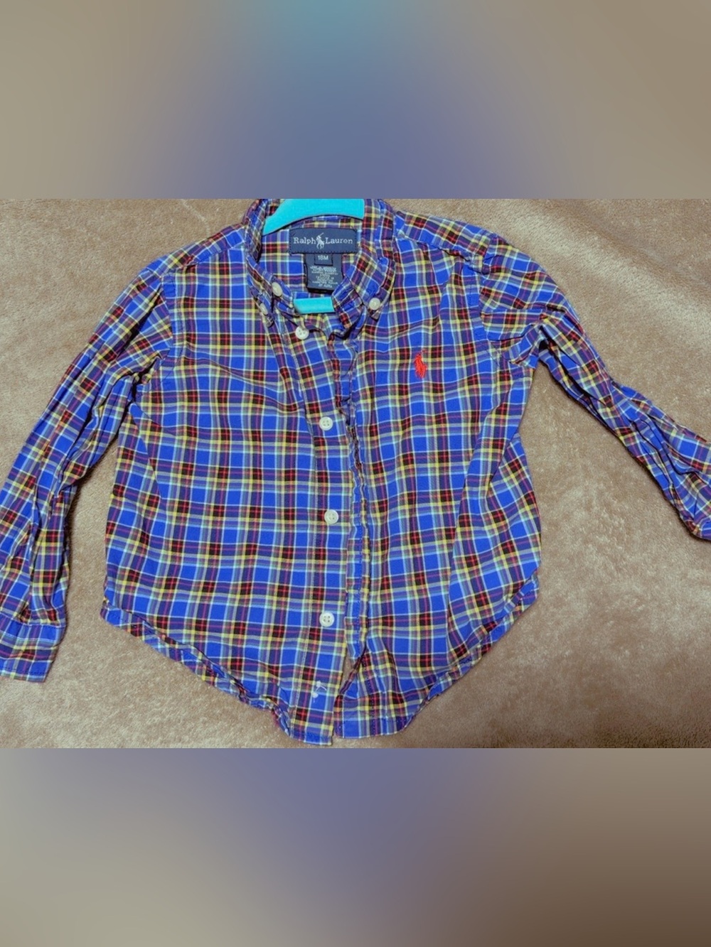 Ralph Lauren Blue Plaid Button-Down Shirt with Red Pony